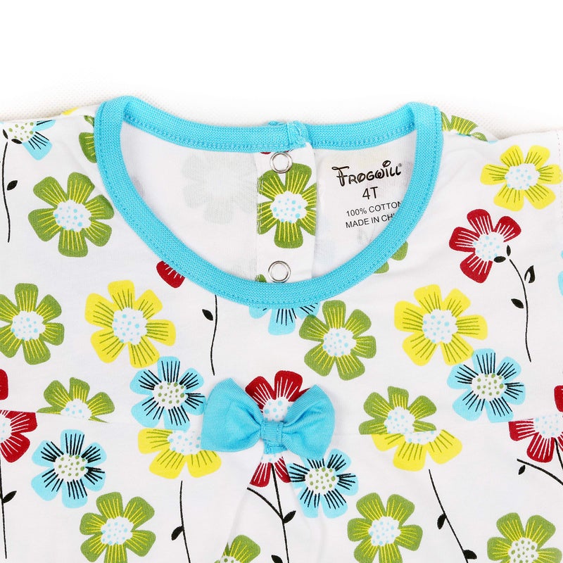 Frogwill Little Girls 2 Pieces Playwear Set with Bow and Applique (5T, Floral) - Image 2